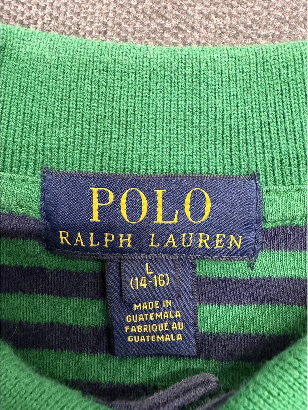 Polo Ralph Lauren Classic Fit Green and Navy Striped Polo Shirt, Youth Large